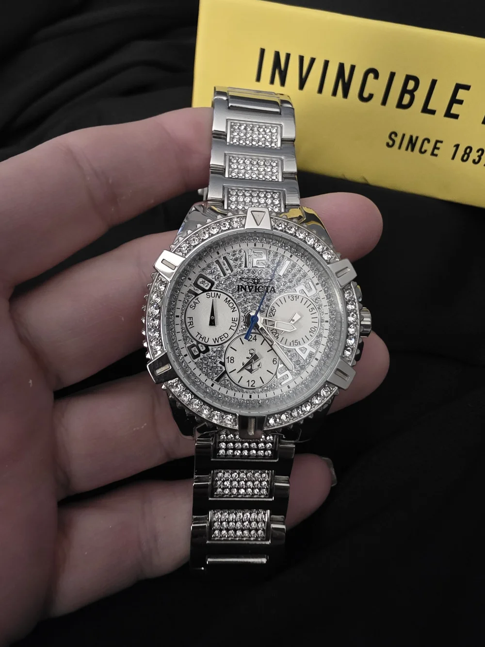 Invicta Silver Crystal-Accented Unisex Chronograph Watch